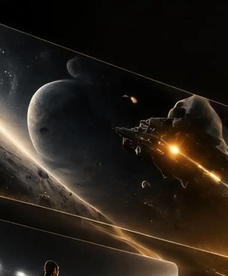 Cena de ficção científica com planeta e nave espacial