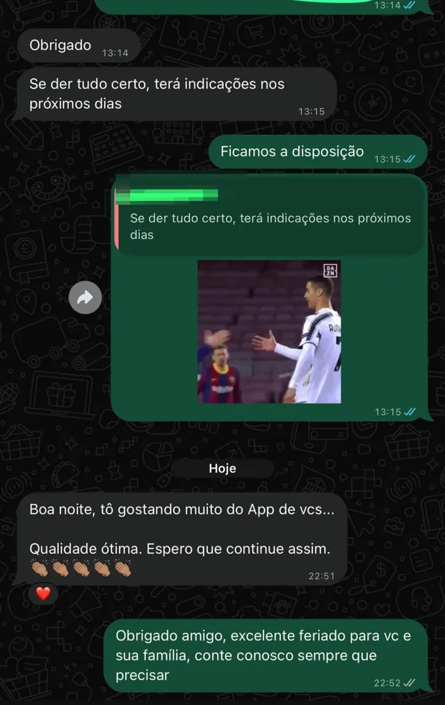 Print da conversa de Flávia com a PRIME TV no WhatsApp